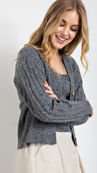 Charle Cable Knit Cardigan Heather Grey