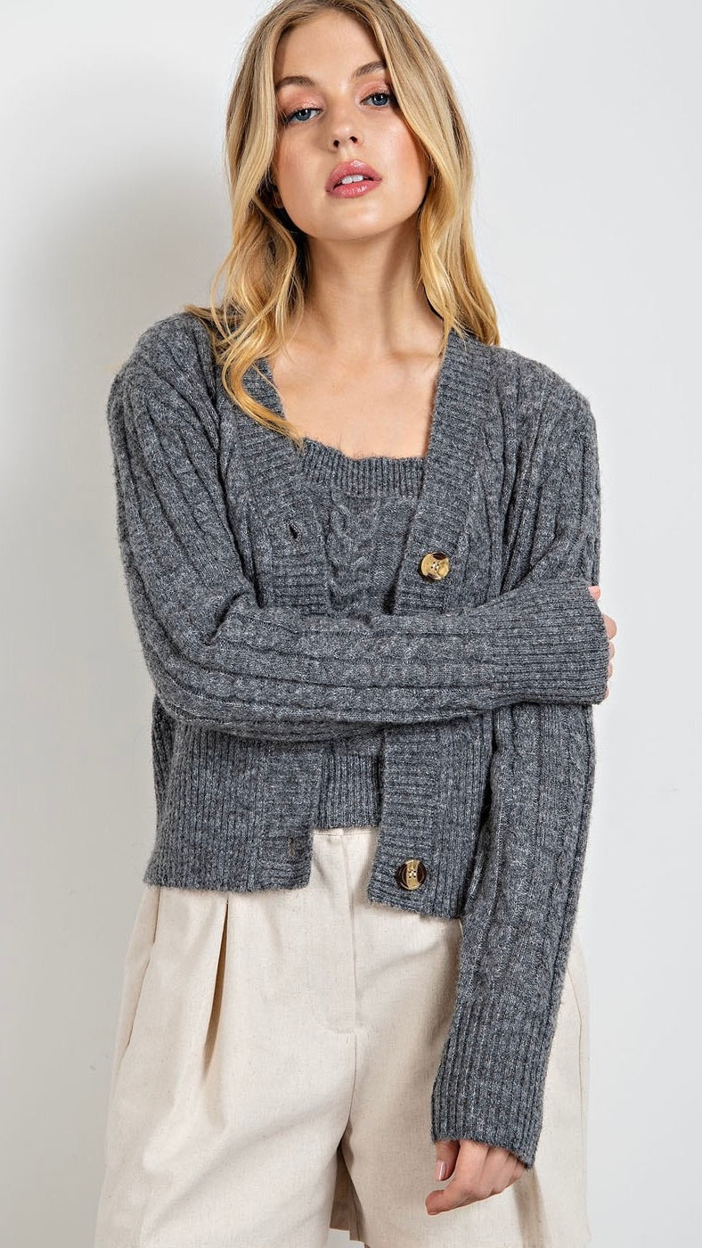 Charle Cable Knit Cardigan Heather Grey