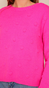 3D Dotty Knit Crew Hot Pink