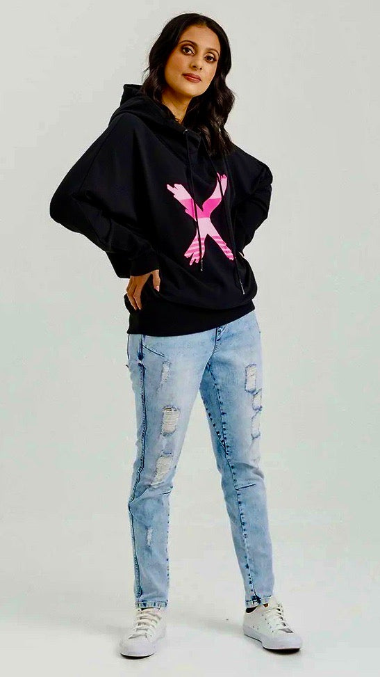 Ellen Hoodie Black with Irregular Pink Stripe X
