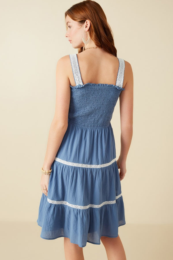 Rachel Smocked Lace Dress Denim Blue