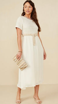 Eden Crochet Top Midi Dress Oat