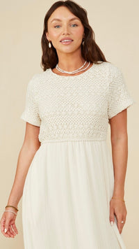 Eden Crochet Top Midi Dress Oat