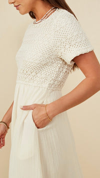 Eden Crochet Top Midi Dress Oat