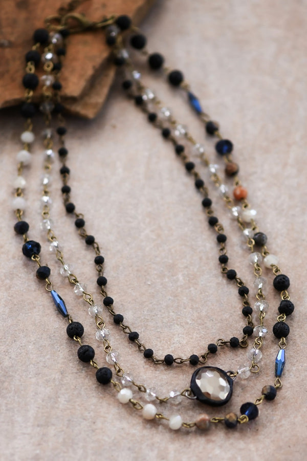 Layered Rosary Beaded Necklace