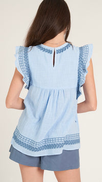 Venice Embroidered Ruffle Sleeve Top