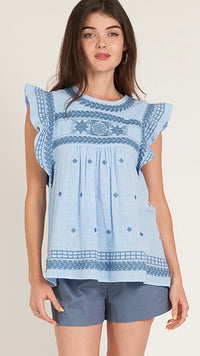 Venice Embroidered Ruffle Sleeve Top