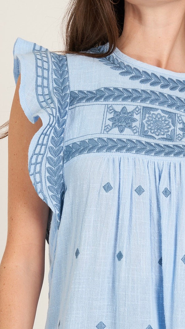 Venice Embroidered Ruffle Sleeve Top