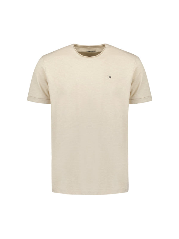 No Excess Round neck t-shirt with rolled sleeve cuffs and subtle logo print