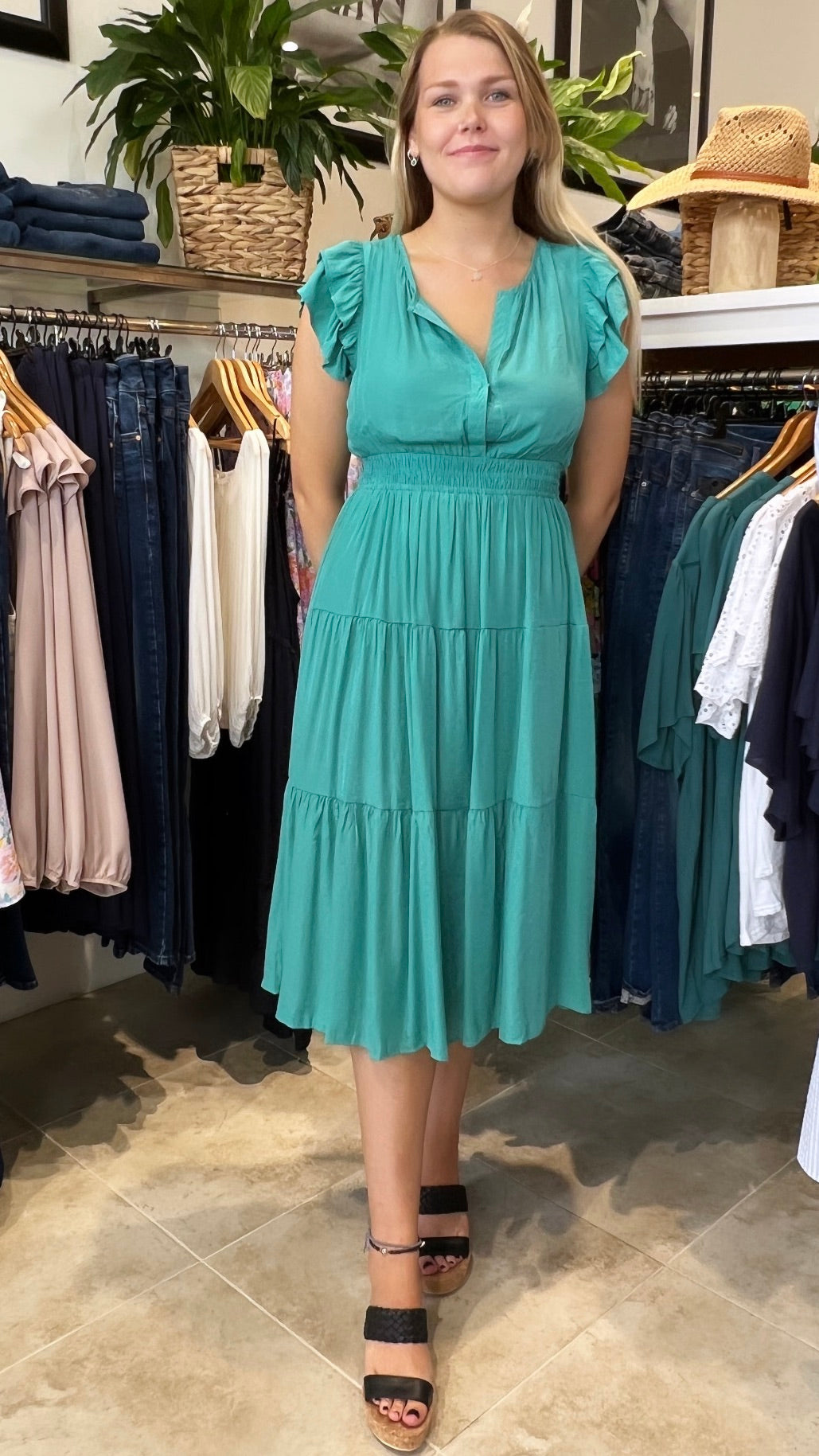 Florence Flutter Sleeve Dress Jade