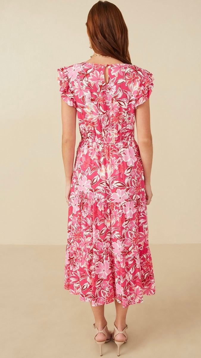 Hibiscus Print Smocked Dress Pink