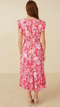 Hibiscus Print Smocked Dress Pink
