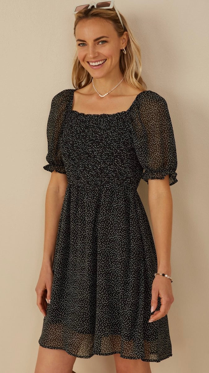 Darla Dot Mini Dress Black