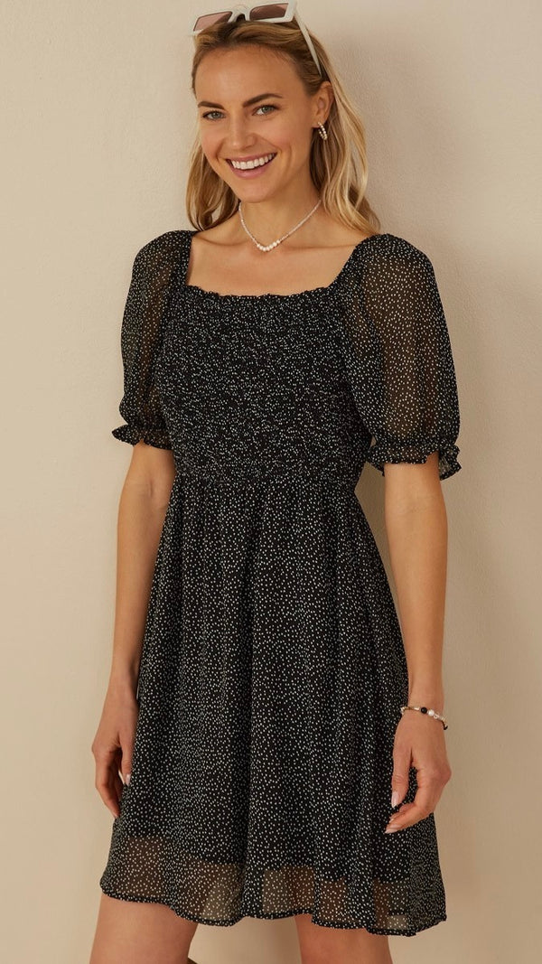 Darla Dot Mini Dress Black
