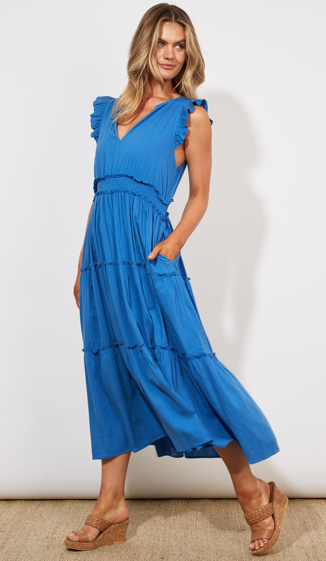 Tanna Frill Dress Cobalt