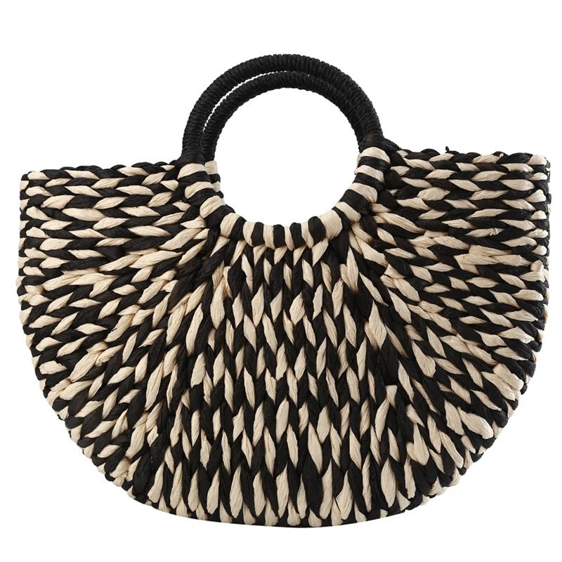 Bag008 Half Round Wicker Bag Black Natural