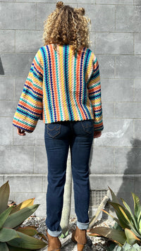 Boho Crochet Knit Cardigan Multi Stripe