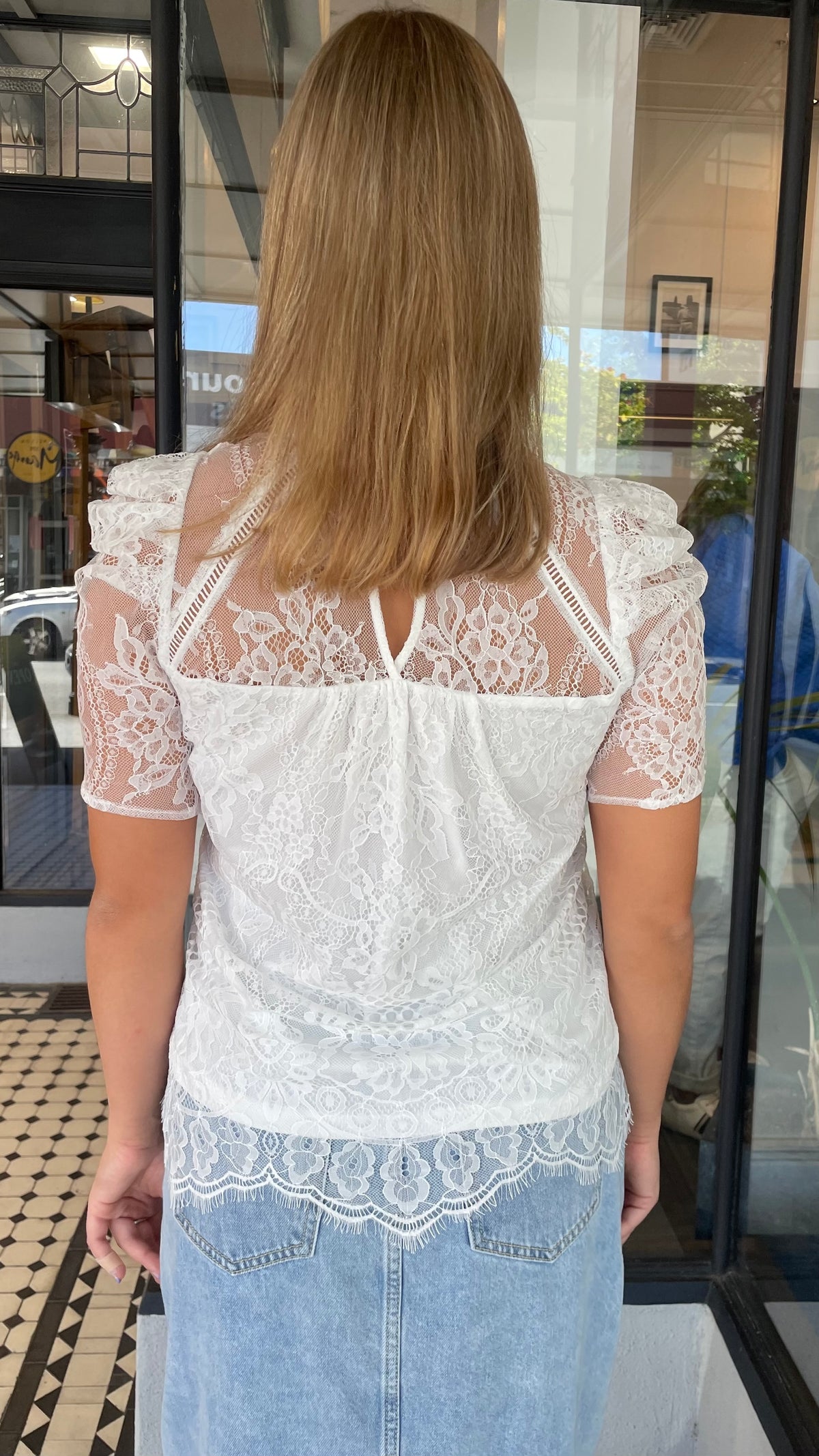 Loral High Neck Lace Top White