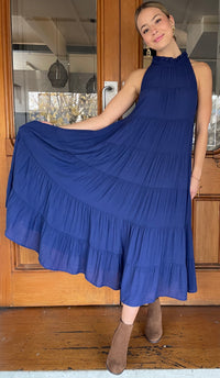 Juliette High Neck Tiered Maxi Dress Indigo