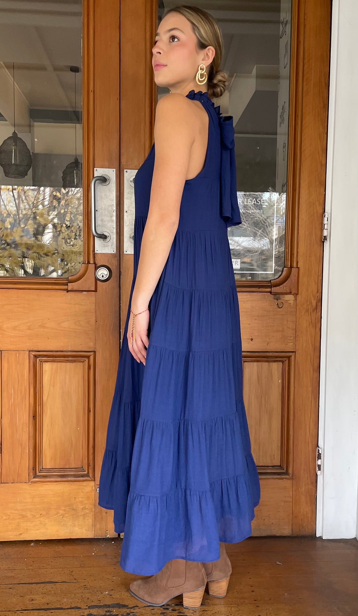 Juliette High Neck Tiered Maxi Dress Indigo