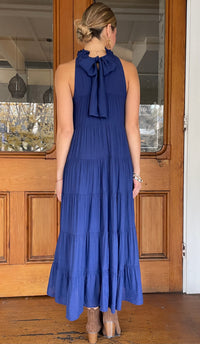 Juliette High Neck Tiered Maxi Dress Indigo