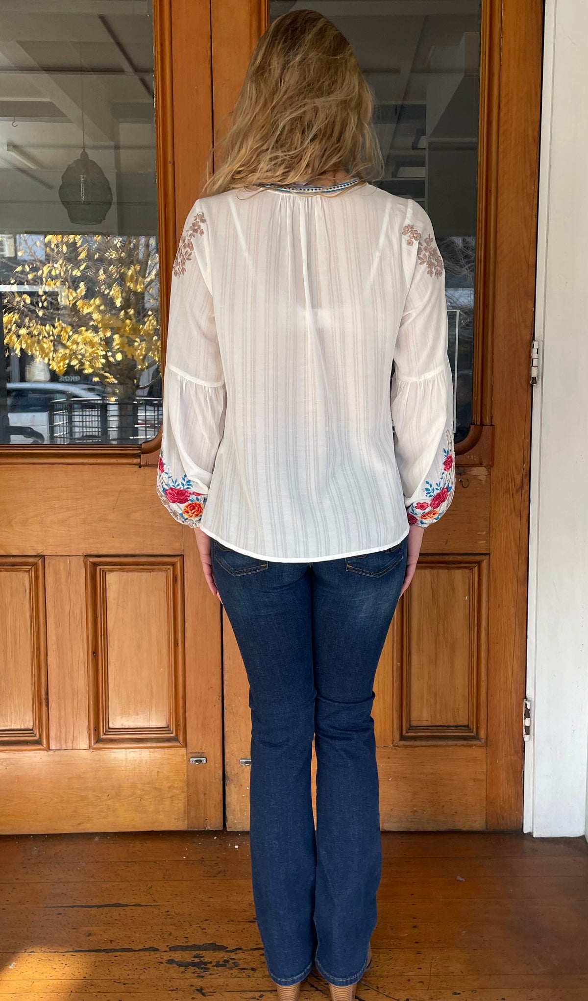 Largo Embroidered Button Down Top Ivory