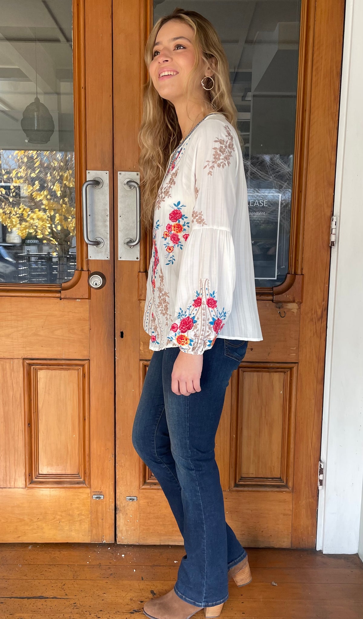 Largo Embroidered Button Down Top Ivory