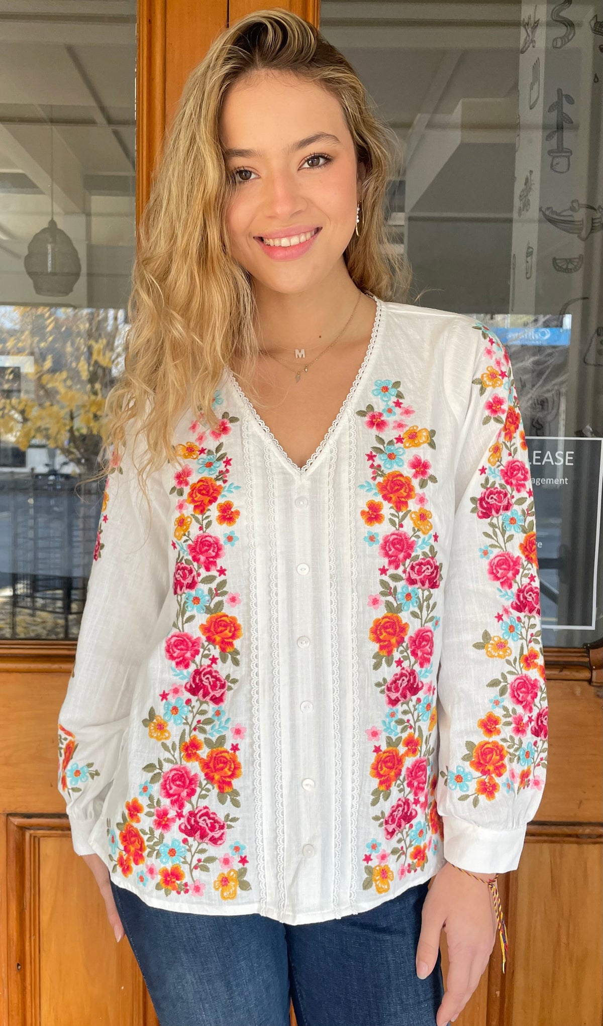 Dakota Embroidered Top Ivory – The Rock Box Store