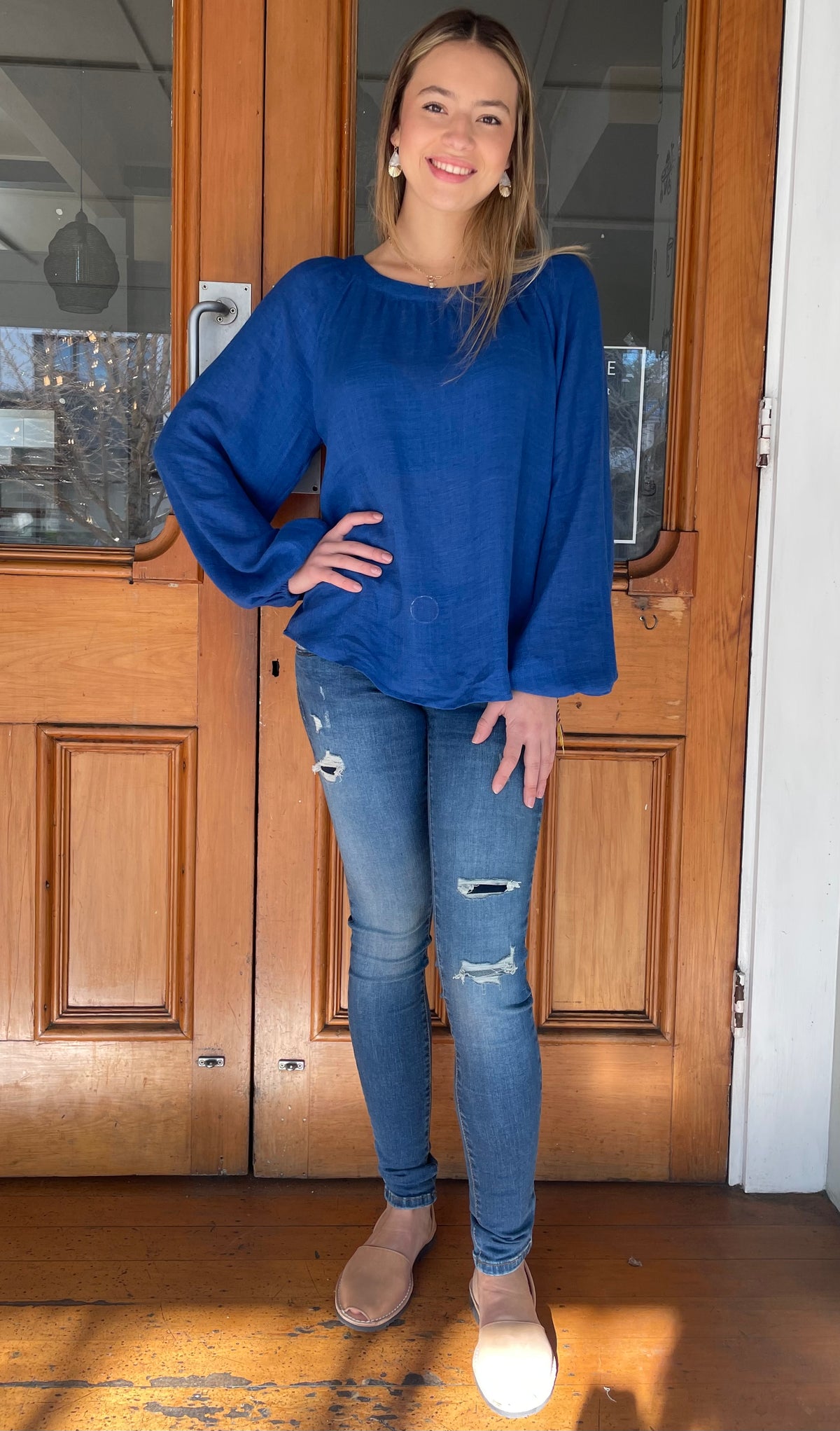 Del Mar Days Long Sleeve Top Cobalt