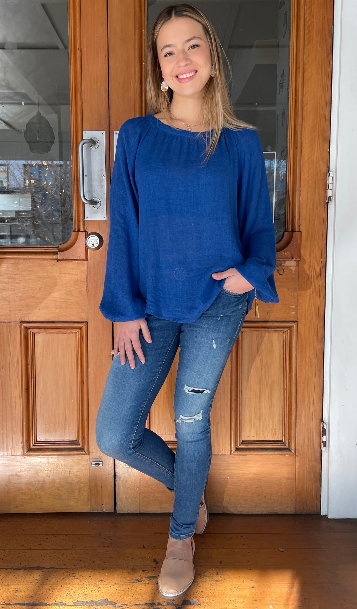 Del Mar Days Long Sleeve Top Cobalt