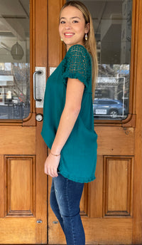 Clara Crochet Sleeve Top Teal