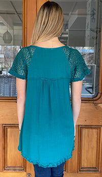 Clara Crochet Sleeve Top Teal