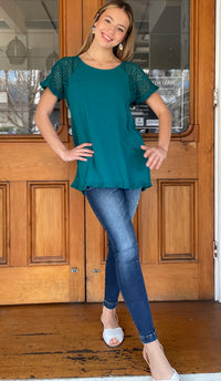 Clara Crochet Sleeve Top Teal