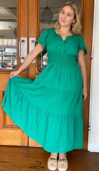 Tilly Tiered Midi Dress Jade