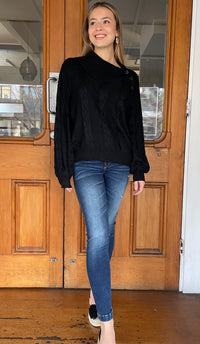 Bon Button Neck Top Black