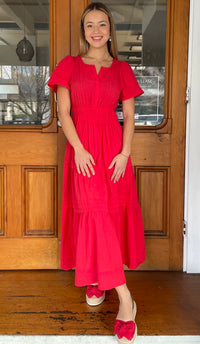 Tilly Tiered Midi Dress Cherry Red