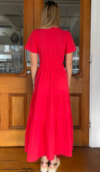 Tilly Tiered Midi Dress Cherry Red