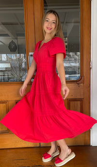 Tilly Tiered Midi Dress Cherry Red