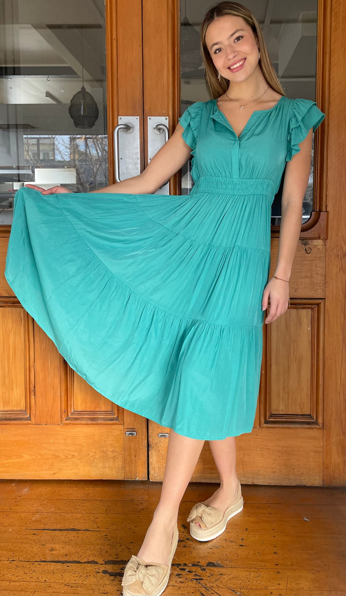 Florence Flutter Sleeve Dress Jade