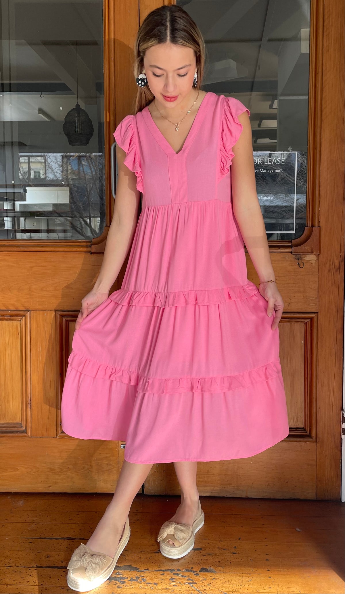 Jayla Ruffled Tiered Midi Dress Soft Pink
