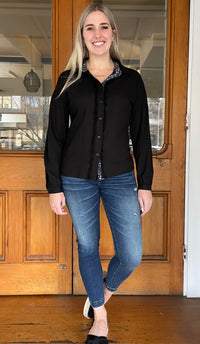 Lindsay Linen Button Down Blouse Black