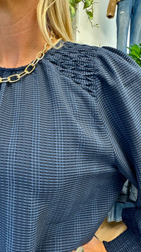 Honeycombe Blouse Navy Check