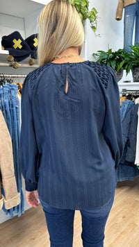 Honeycombe Blouse Navy Check