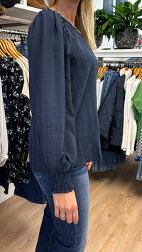 Honeycombe Blouse Navy Check