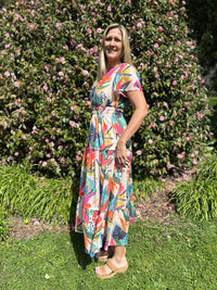 Tilly Tiered Midi Dress Fuchsia Print