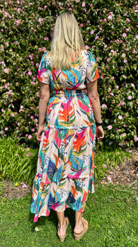 Tilly Tiered Midi Dress Fuchsia Print