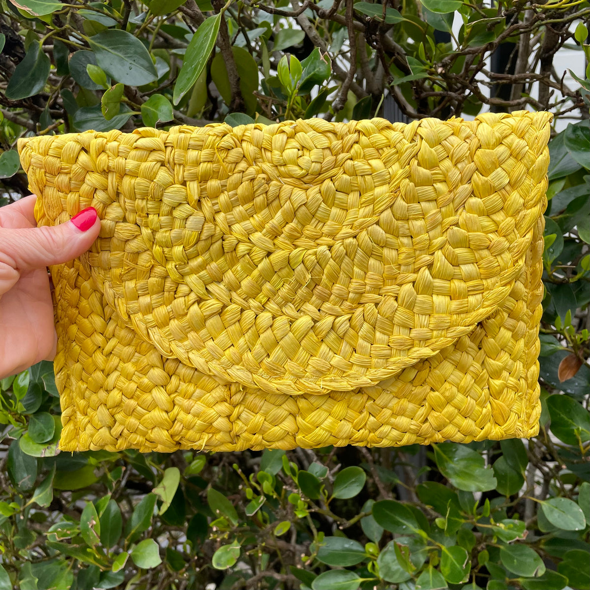 Bag027 Jute Rata Clutch Yellow