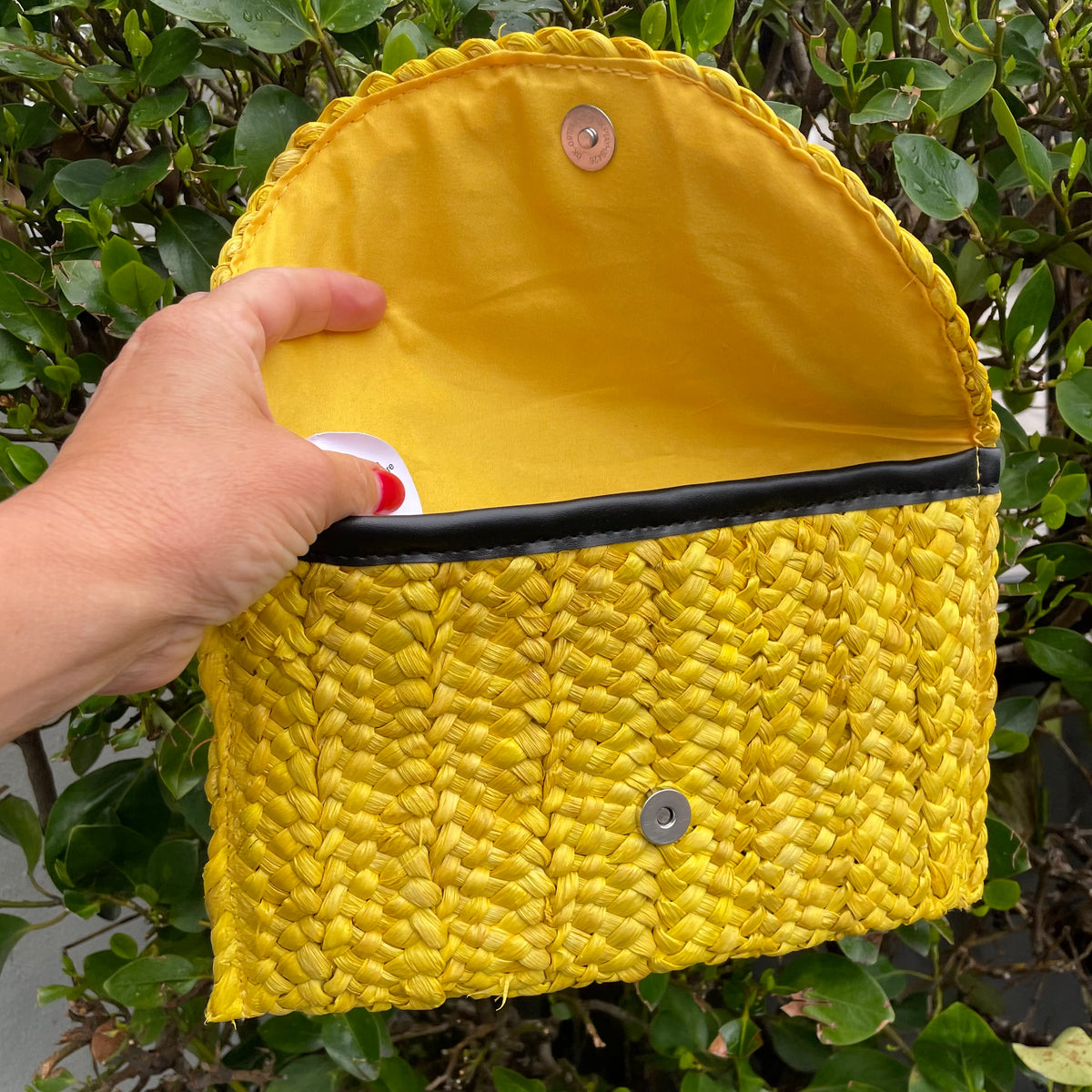 Bag027 Jute Rata Clutch Yellow