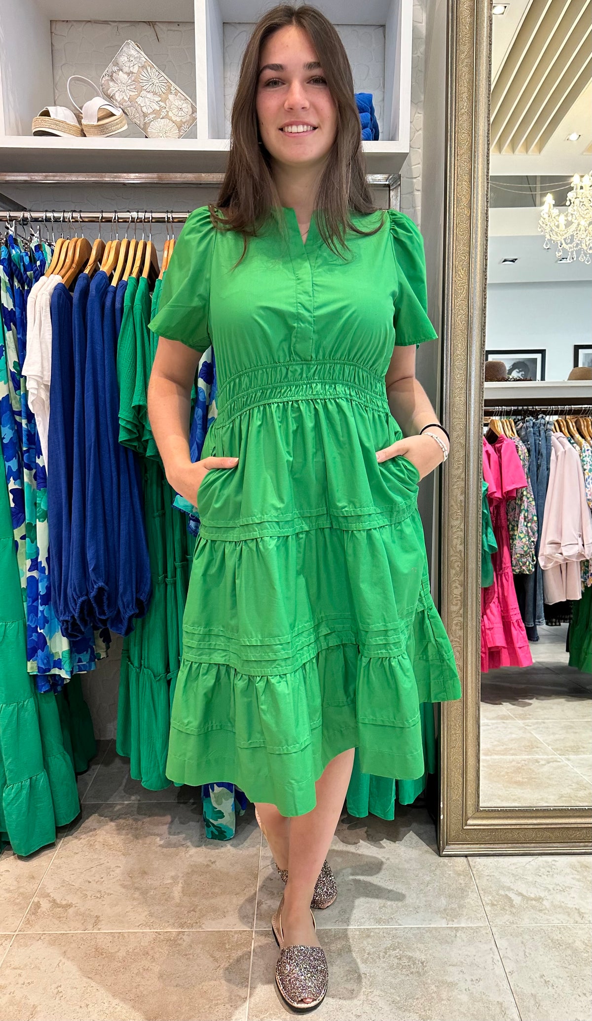 Tilly Tiered Dress Kelly Green