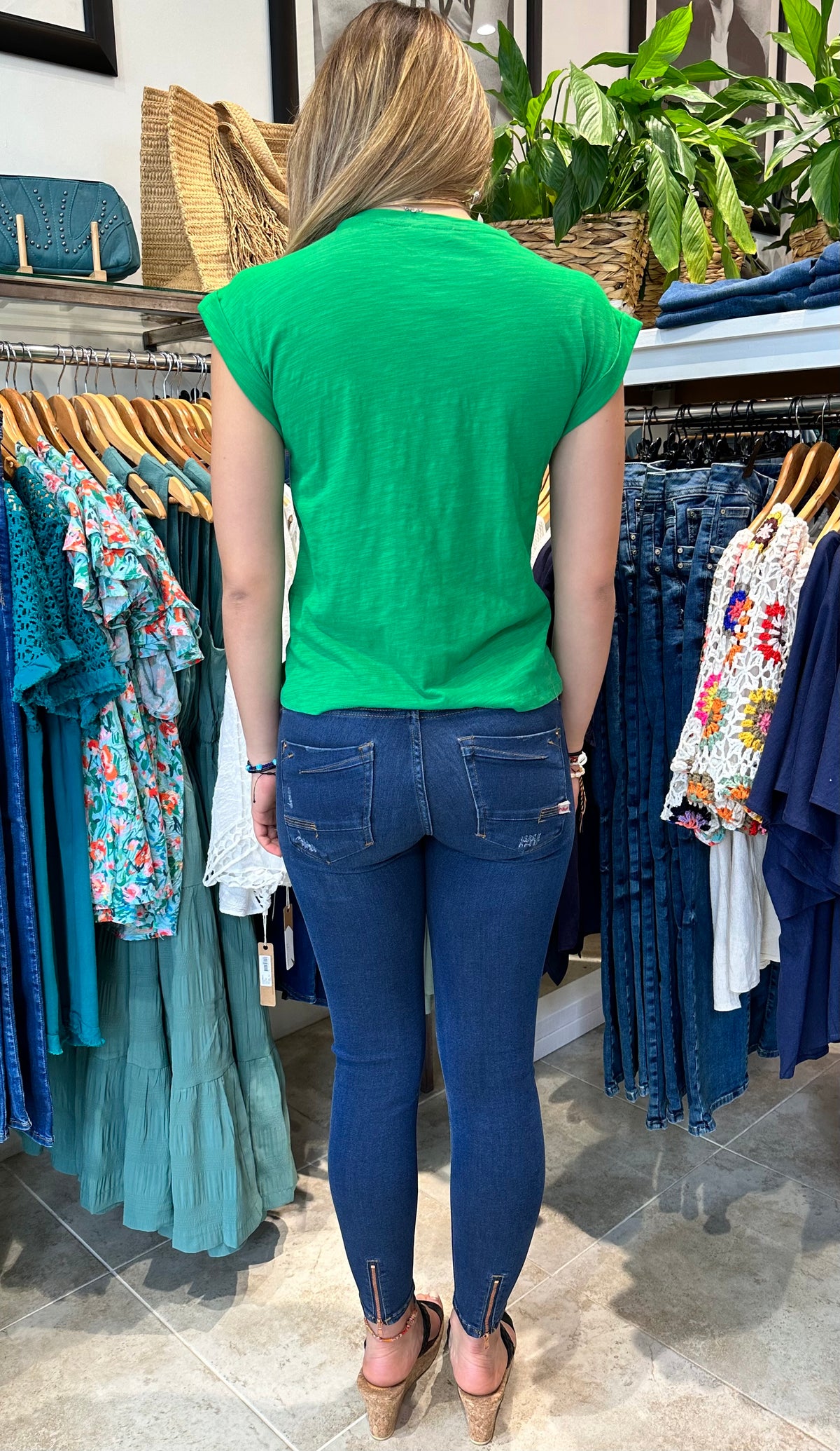 Ruby Rhinestone Top Kelly Green